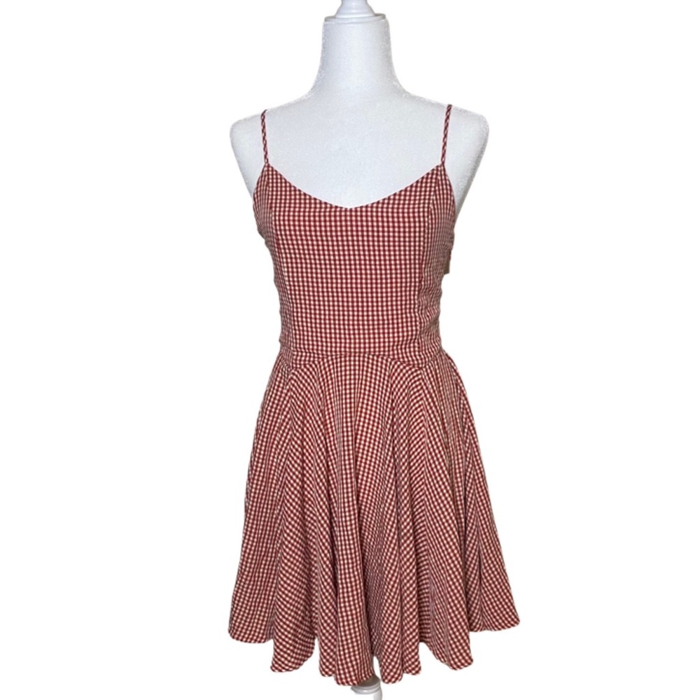 Fashion Nova Breakin’ Up Skater Dress Rust Sz Medium Checker Print